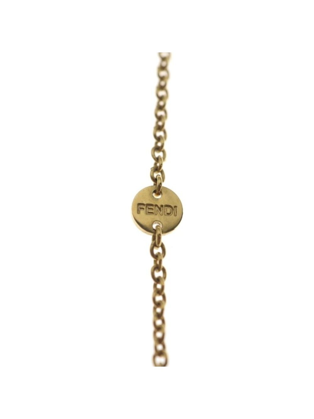 Fendi Line Stone Circle Logo Necklace Pendant Chain Gold - Picture 5 of 6